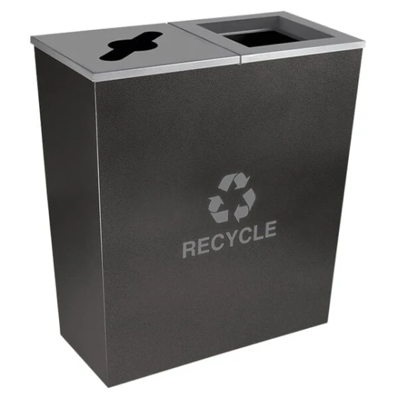Ex-Cell Kaiser RC-MTR-2 HCCL Metro Collection 36 Gallon Hammered Charcoal Rectangular Two Stream Tapered Recycling Bin