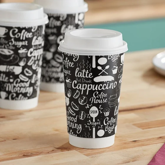 Choice 16 oz. Smooth Double Wall Coffee Break Print Paper Hot Cup and Lid - 100/Case