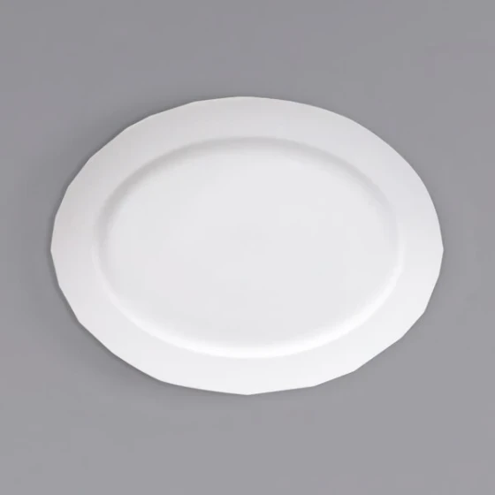 Zwiesel Fortessa Ilona 9 1/2" x 7 1/4" Bright White Oval Wide Rim China Platter - 24/Case