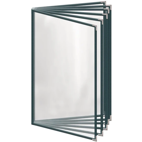 H. Risch, Inc. TE-12V Deluxe Sewn 8 1/2" x 14" Green 12 View Vinyl Menu Cover with Silver Smooth Corners and Gloss Finish