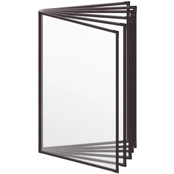 H. Risch, Inc. TE-12V Deluxe Sewn 8 1/2" x 14" Brown 12 View Vinyl Menu Cover with Black Smooth Corners and Matte Finish