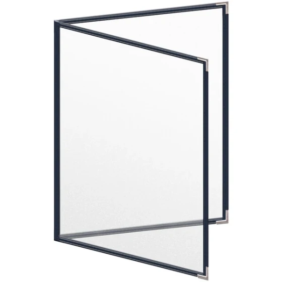H. Risch, Inc. TED Deluxe Sewn 8 1/2" x 11" Blue 4 View Menu Cover with Silver Smooth Corners and Matte Finish
