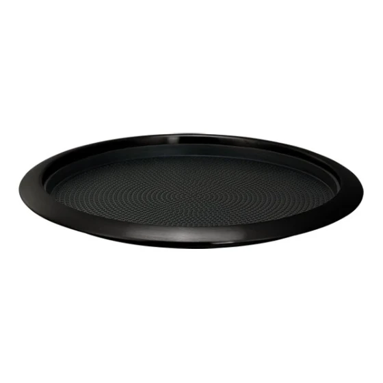 Service Ideas Metallic Elements 14" Black Onyx Round Serving Tray with Removable Non-Slip Insert TR1412RIBX - 12/Case