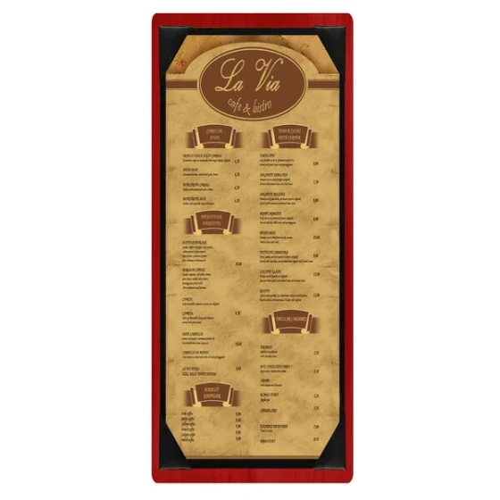 Menu Solutions WDPIX-BA Berry 4 1/4" x 11" Customizable Wood Menu Board with Picture Corners