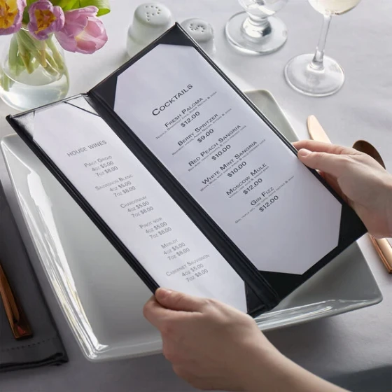 H. Risch, Inc. OM-2V Oakmont 4 1/4" x 11" Customizable 2-Panel Menu Cover with Album Style Corners
