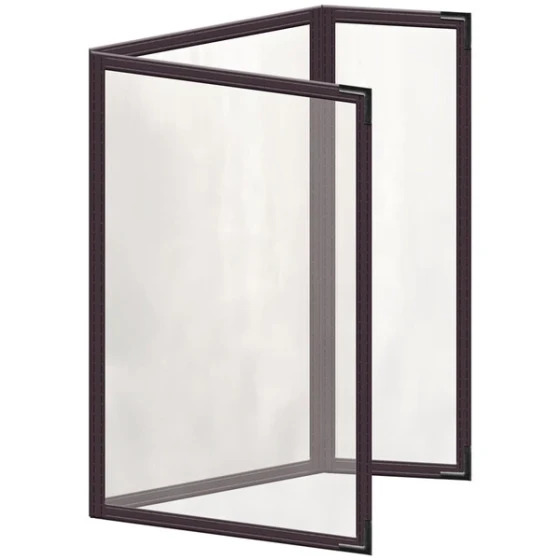 H. Risch, Inc. TEDQ Deluxe Sewn 5 1/2" x 8 1/2" Brown 6 View Menu Cover with Black Smooth Corners and Glossy Finish