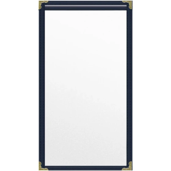 H. Risch, Inc. TES Deluxe Sewn 5 1/2" x 11" Blue 2 View Vinyl Menu Cover with Gold Decorative Corners and Matte Finish