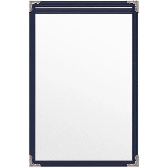 H. Risch, Inc. TES Deluxe Sewn 5 1/2" x 8 1/2" Blue 2 View Vinyl Menu Cover with Silver Decorative Corners and Matte Finish