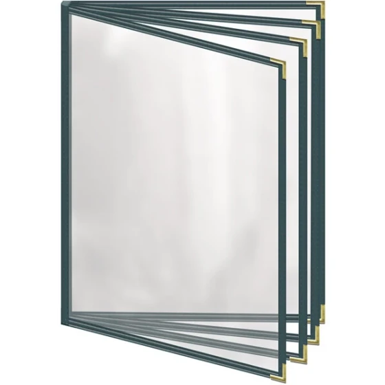 H. Risch, Inc. TEDD Deluxe Sewn 8 1/2" x 11" Green 8 View Menu Cover with Gold Smooth Corners and Gloss Finish