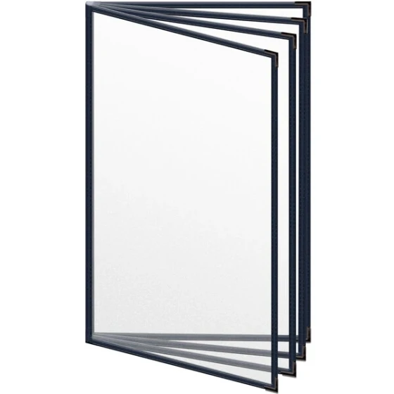 H. Risch, Inc. TEDD Deluxe Sewn 8 1/2" x 14" Blue 8 View Menu Cover with Black Smooth Corners and Matte Finish