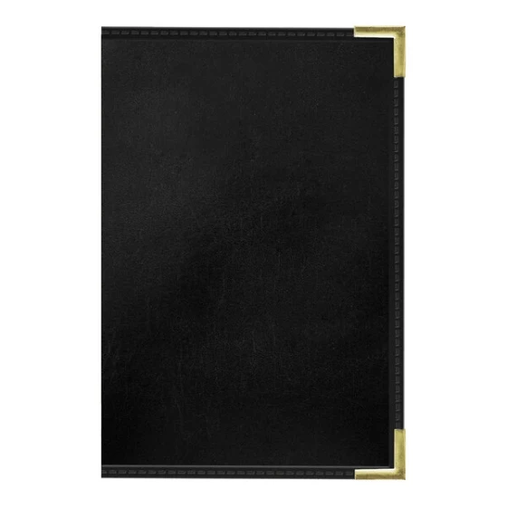 H. Risch, Inc. 5 1/2" x 8 1/2" Black Tuxedo Leather Customizable 3 View Menu Cover with Interior Pockets