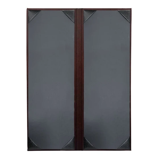 H. Risch, Inc. 4 1/4" x 14" Wine Tuxedo Leather Customizable 2 View Menu Cover with Picture Corners