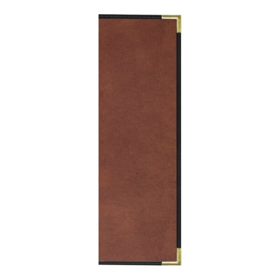 H. Risch, Inc. 4 1/4" x 14" Brown Tuxedo Leather Customizable 2 View Menu Cover with Interior Pockets