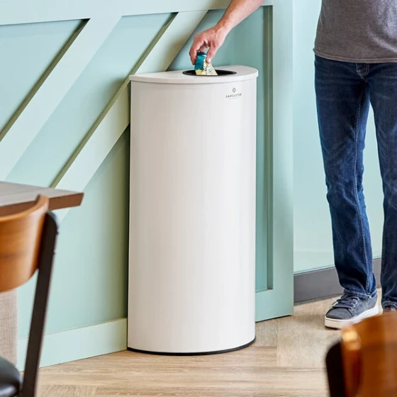 Lancaster Table & Seating 12 Gallon White Powder-Coated Metal Half Round Decorative Trash Can