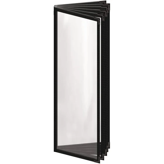 H. Risch, Inc. TE-12V Deluxe Sewn 4 1/4" x 14" Black 12 View Vinyl Menu Cover with Black Smooth Corners and Gloss Finish