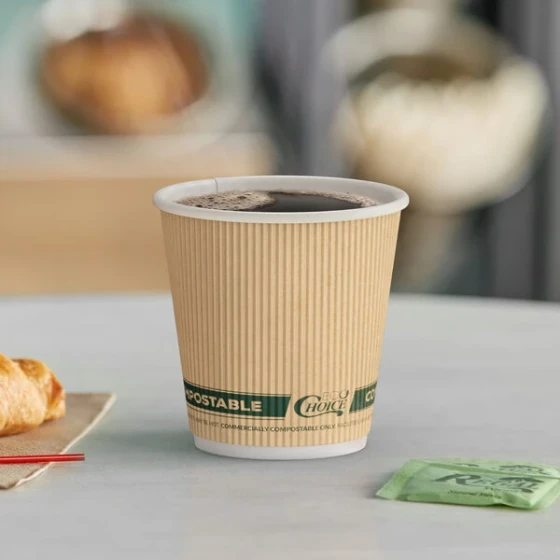 EcoChoice 8 oz. Squat Double Wall Ripple Kraft Compostable Paper Hot Cup - 25/Pack