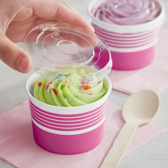 Choice 4 oz. Pink Paper Frozen Yogurt / Food Cup with Flat Lid - 50/Case