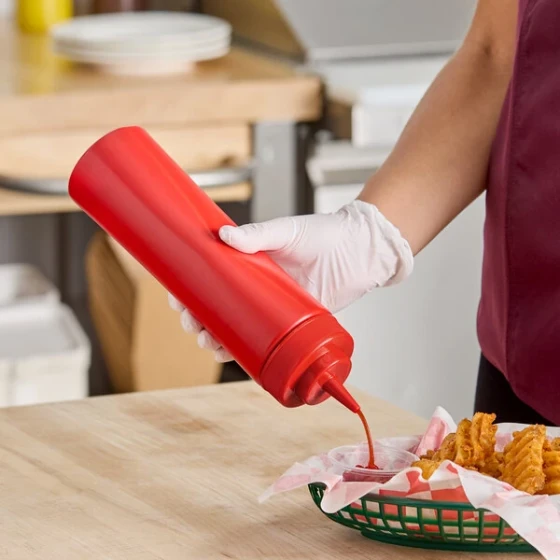 Choice 24 oz. Red Wide Mouth Squeeze Bottle - 6/Pack