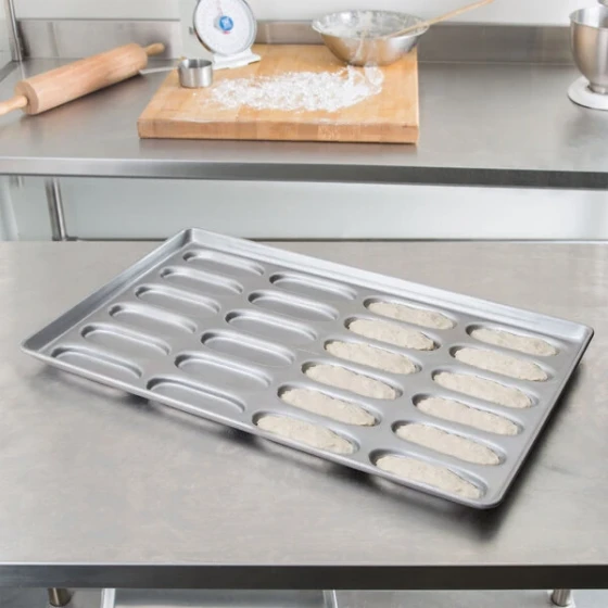 Chicago Metallic 42415 24 Mold Glazed Aluminized Steel Individual Hot Dog Bun Pan