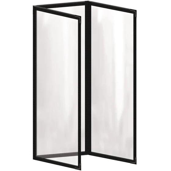 H. Risch, Inc. TET Deluxe Sewn 4 1/4" x 14" Black 6 View Foldout Vinyl Menu Cover With Black Smooth Corners and Gloss Finish