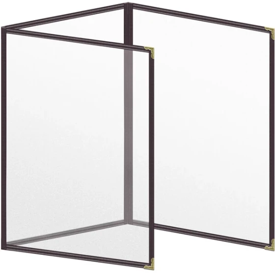 H. Risch, Inc. TET Deluxe Sewn 8 1/2" x 11" Brown 6 View Foldout Vinyl Menu Cover With Gold Decorative Corners and Matte Finish