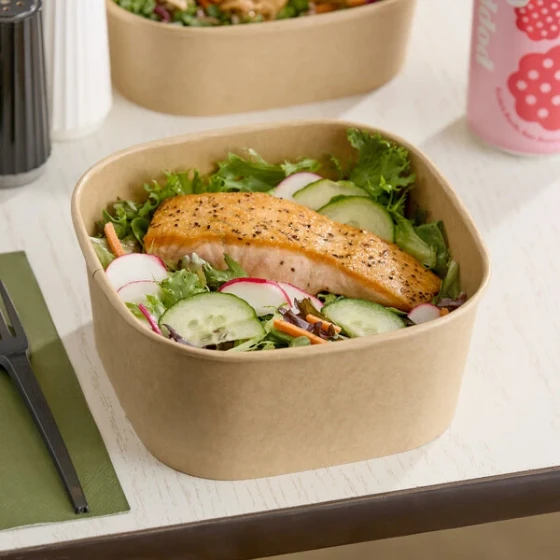 Choice 50 oz. Square Kraft PE-Lined Microwavable Take-Out Container - 50/Pack