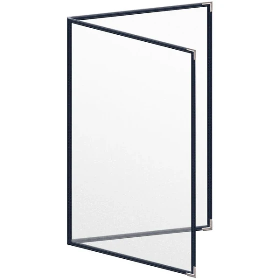 H. Risch, Inc. TED Deluxe Sewn 8 1/2" x 14" Blue 4 View Menu Cover with Silver Smooth Corners and Matte Finish