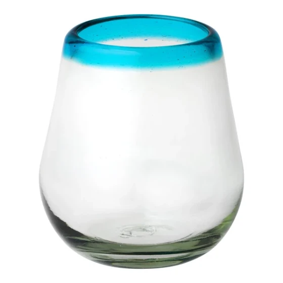 10 Strawberry Street Aqua Rim 16 oz. Stemless Wine Glass - 6/Case
