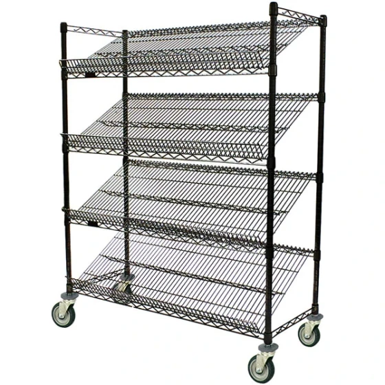 Eagle Group M1860BL-4 60" x 18" Black 4 Shelf Angled Merchandising Cart