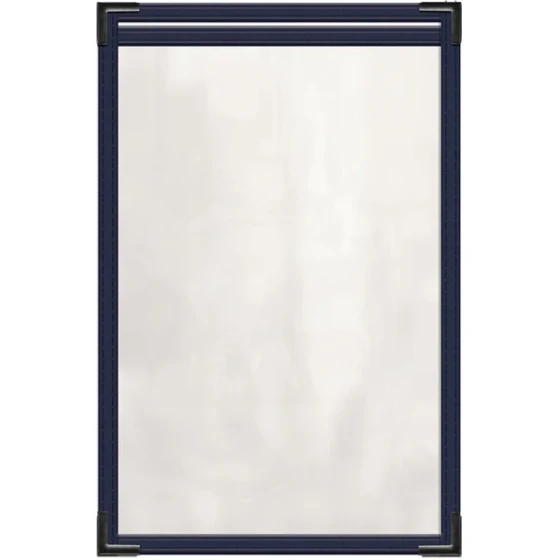 H. Risch, Inc. TES Deluxe Sewn 5 1/2" x 8 1/2" Blue 2 View Vinyl Menu Cover with Black Smooth Corners and Gloss Finish