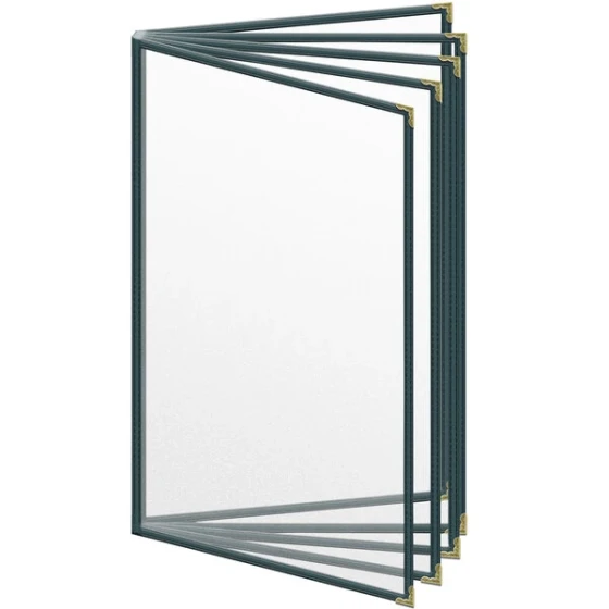 H. Risch, Inc. TE-10V Deluxe Sewn 8 1/2" x 14" Green 10 View Vinyl Menu Cover with Gold Decorative Corners and Matte Finish