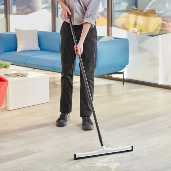 Lavex 22" White Double Neoprene Foam Floor Squeegee with Plastic Frame and 60" Metal Handle