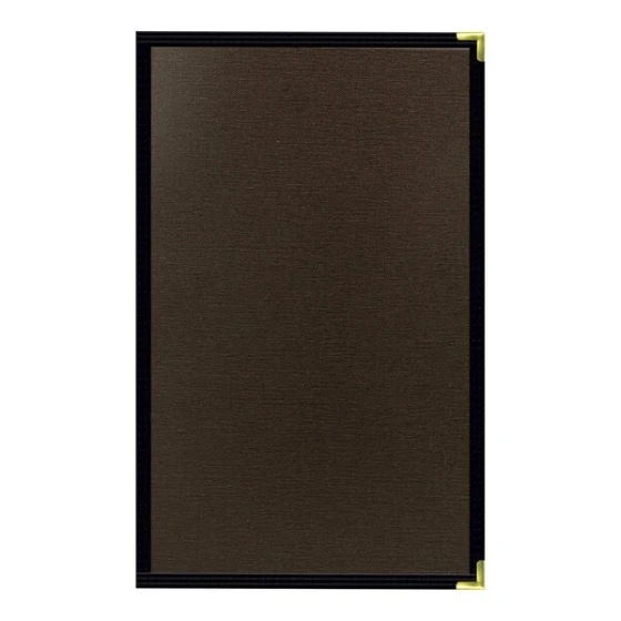 H. Risch, Inc. Linen 8 1/2" x 14" Customizable Espresso 3-View Menu Cover with Interior Pocket - 25/Case