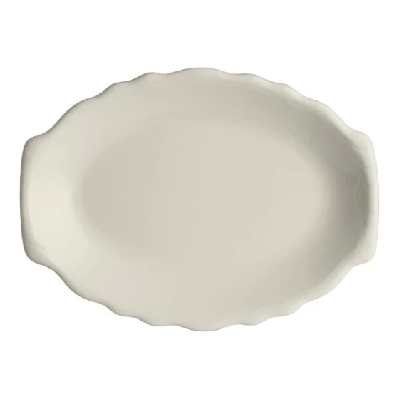 Homer Laughlin from Steelite International HL52300 Carolyn 7 3/4" x 5 3/4" Ivory (American White) Scalloped Edge Oval Platter - 36/Case