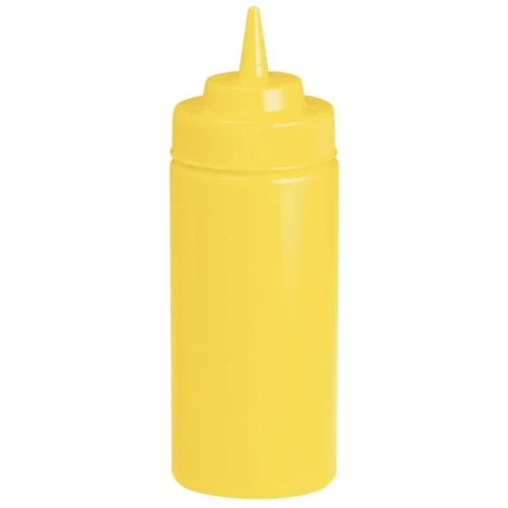 TableCraft 11663M 16 oz. Yellow WideMouth™ and Standard Cone Tip Squeeze Bottle with 63 mm Opening - 12/Pack
