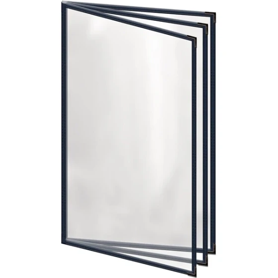 H. Risch, Inc. TETB Deluxe Sewn 8 1/2" x 14" Blue 6 View Vinyl Menu Cover with Black Smooth Corners and Gloss Finish