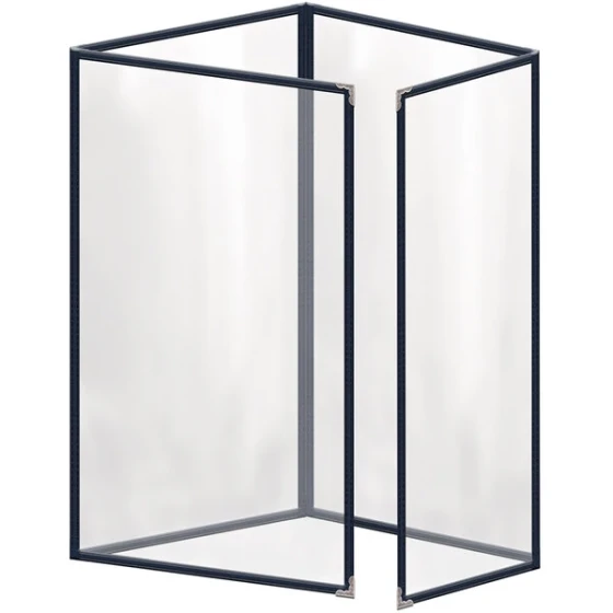 H. Risch, Inc. TETQ Deluxe Sewn 8 1/2" x 14" Blue 8 View Foldout Vinyl Menu Cover with Silver Decorative Corners and Gloss Finish
