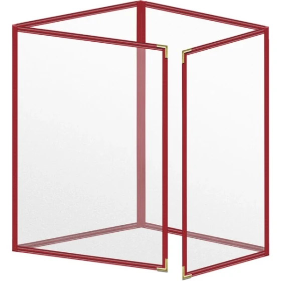 H. Risch, Inc. TETQ Deluxe Sewn 8 1/2" x 11" Red 8 View Foldout Vinyl Menu Cover with Gold Smooth Corners and Matte Finish