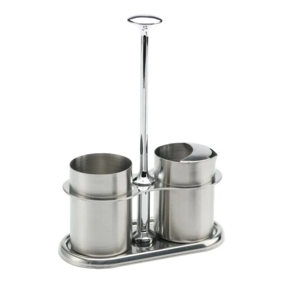 Service Ideas 4 oz. Brushed Stainless Steel Sugar Stick Holder and Creamer Set STCCRSG4