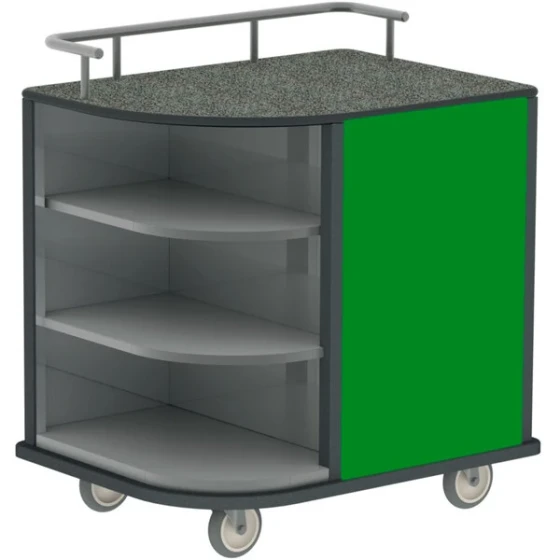 Lakeside 8713G Stainless Steel Self-Serve Compact Hydration Cart with 3 Corner Shelves and Green Laminate Finish - 35" x 26" x 38"