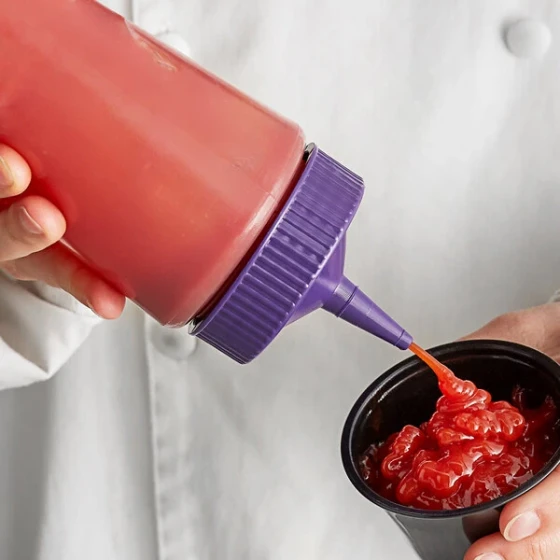 Vollrath 4916-1354 Traex® Color-Mate™ 16 oz. Clear Single Tip Wide Mouth Squeeze Bottle with Purple Cap
