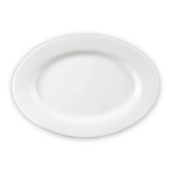 CAC RCN-81 Clinton 18" x 12 1/2" Bright White Rolled Edge Oval Porcelain Platter - 6/Case
