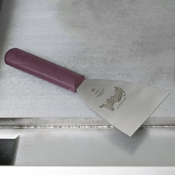 Mercer Culinary M18270 Hell's Handle® High Heat 9 1/4" x 4" Stainless Steel Beveled Edge Blade Grill Scraper with Burgundy Handle