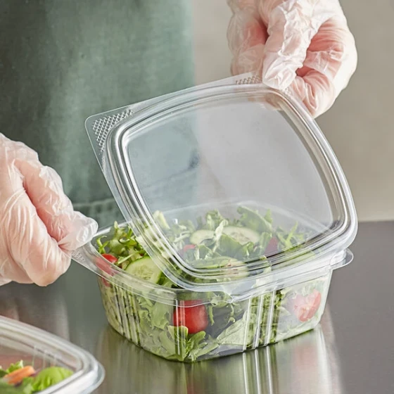 Choice 12 oz. Clear Recycled PET Hinged Deli Container - 50/Pack