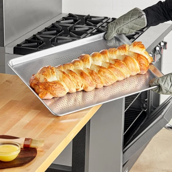 Choice Full Size 19 Gauge 18" x 26" Wire in Rim Aluminum Perforated Bun / Sheet Pan