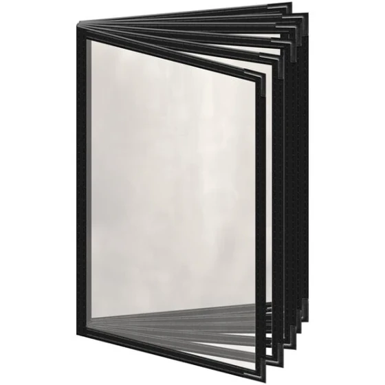 H. Risch, Inc. TE-12V Deluxe Sewn 5 1/2" x 8 1/2" Black 12 View Vinyl Menu Cover with Black Smooth Corners and Gloss Finish