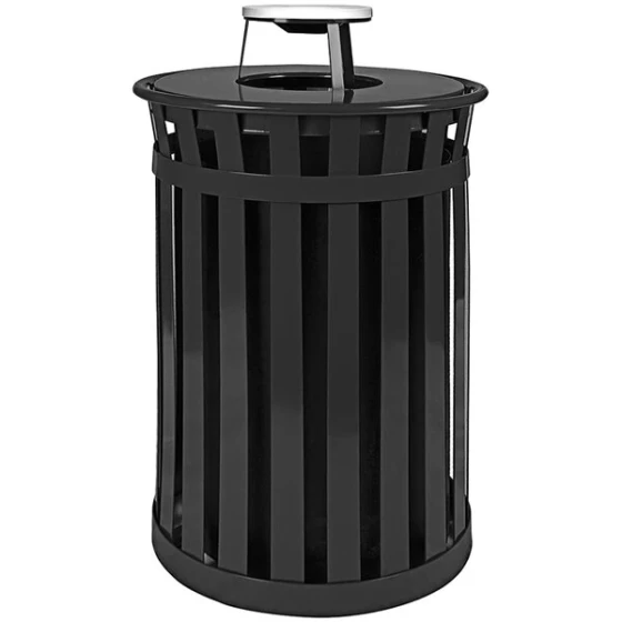 Witt Industries M3601-AT-BK Oakley Standard 36 Gallon Black Steel Round Outdoor Decorative Trash Can with Ash Top Lid
