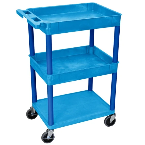 Luxor BUSTC112BU Blue 2 Tub and 1 Bottom Flat Shelf Utility Cart - 24" x 18"