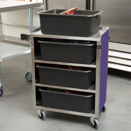 Lakeside 615P Standard-Duty Stainless Steel Four Shelf Utility Cart with Enclosed Base and Purple Finish - 16 1/2" x 27 3/4" x 32 3/4"