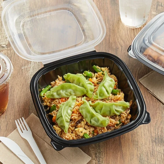 Choice 8" x 8" x 3" Microwaveable 1-Compartment Black / Clear Plastic Hinged Container - 100/Case